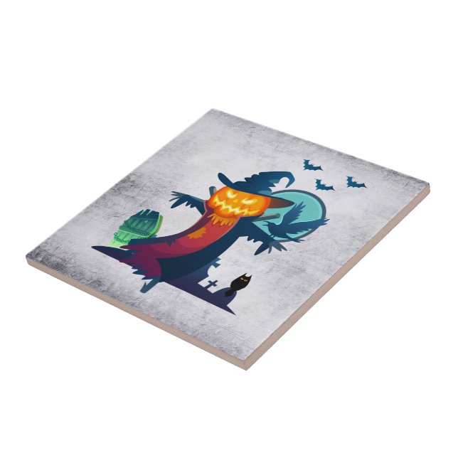 Halloween Haunted Scarecrow With Bats and A Crow Tile (Side)