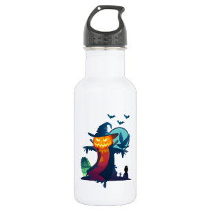 Halloween Haunted Scarecrow With Bats Crow And Owl 532 Ml Water Bottle