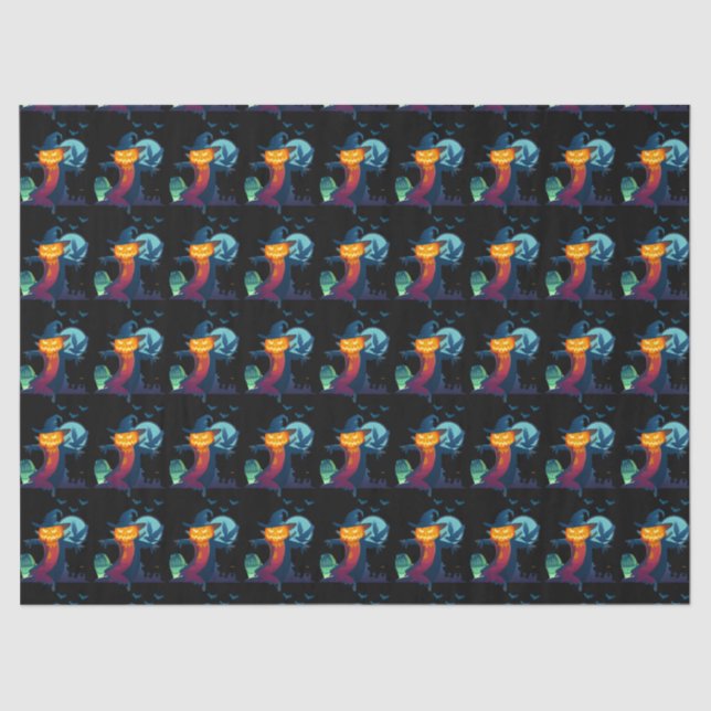 Halloween Haunted Scarecrow With Bats Crow And Owl Tissue Paper (Front)