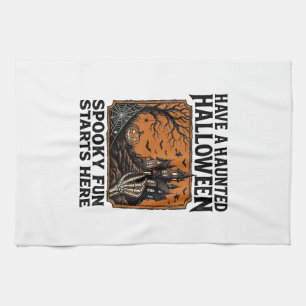 Halloween Haunted Shirt Spooky Vintage Party Desig Kitchen Towel