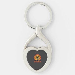 Halloween Haunted Tree Witch and Black Cats Keychain