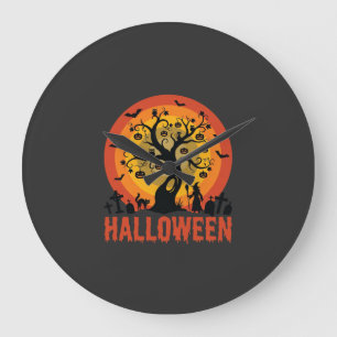 Halloween Haunted Tree Witch and Black Cats Large Clock