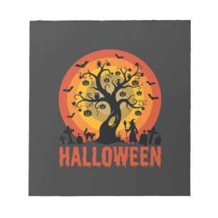 Halloween Haunted Tree Witch and Black Cats Notepad