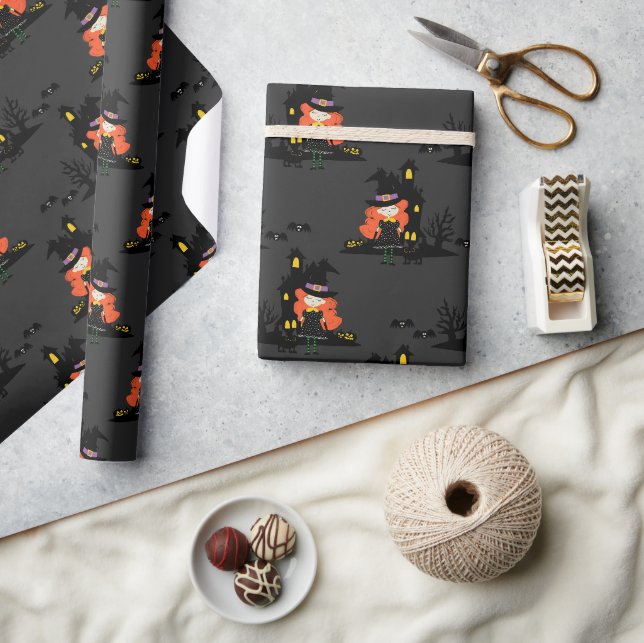 Halloween Haunted Witch House Black Wrapping Paper (Crafts)