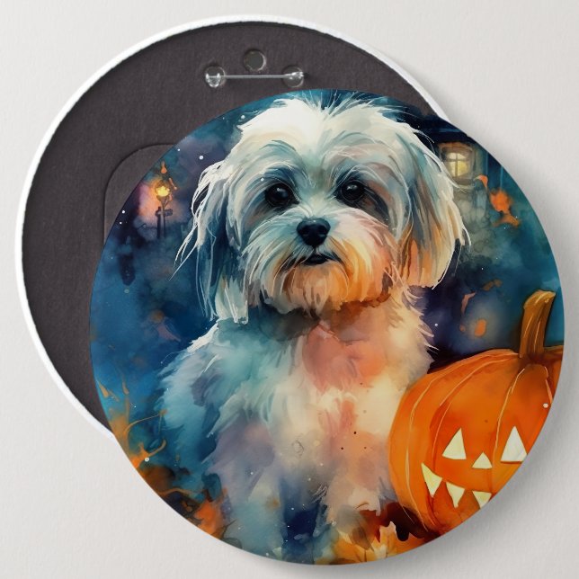 Halloween Havanese With Pumpkins Scary 6 Inch Round Button (Front & Back)