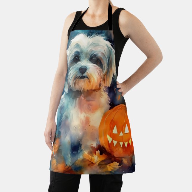 Halloween Havanese With Pumpkins Scary Apron (Insitu)