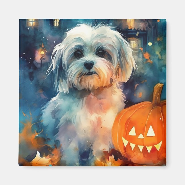 Halloween Havanese With Pumpkins Scary Magnet (Front)