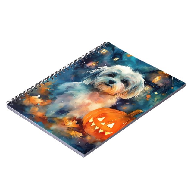 Halloween Havanese With Pumpkins Scary Notebook (Left Side)