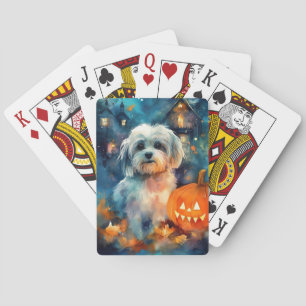 Halloween Havanese With Pumpkins Scary Playing Cards