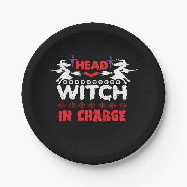 Halloween Head Witch In Charge Birthday Paper Plate (Front)