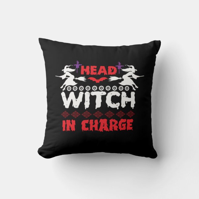 Halloween Head Witch In Charge Birthday Throw Pillow (Front)