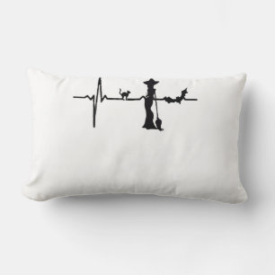 Halloween Heart Beat Black Cat and Bat Lumbar Pillow