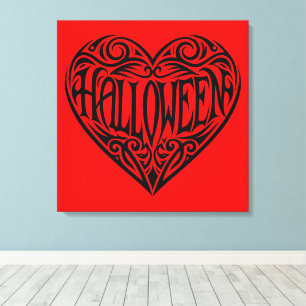 Halloween Heart, Black Heart, Holiday Canvas Print
