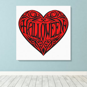Halloween Heart, Black Heart, Holiday Canvas Print