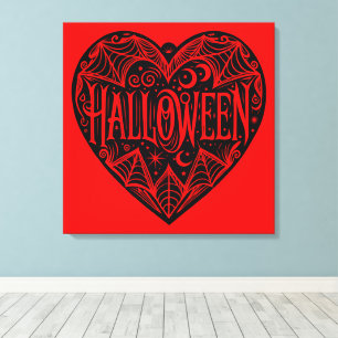 Halloween Heart, Black Heart Shape, Holiday Canvas Print