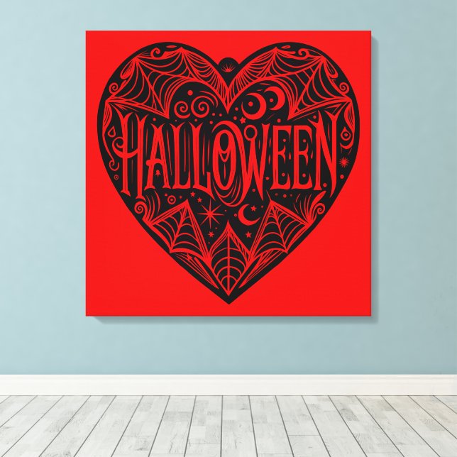 Halloween Heart, Black Heart Shape, Holiday Canvas Print (Insitu(Wood Floor))