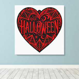 Halloween Heart, Black Heart Shape, Holiday Canvas Print