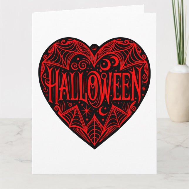 Halloween Heart, Black Heart Shape, Holiday Card (Front)