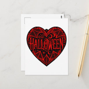 Halloween Heart, Black Heart Shape, Holiday Postcard