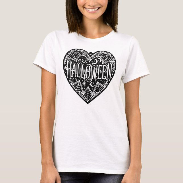 Halloween Heart, Black Heart Shape, Holiday T-Shirt (Front)