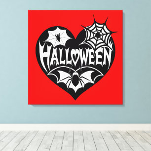 Halloween Heart, Black Heart Shape, Spider Web Canvas Print