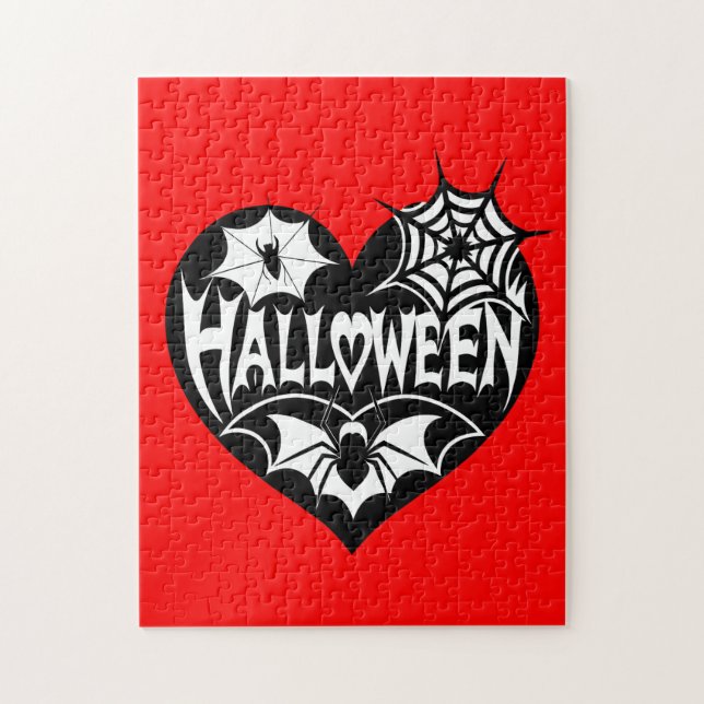 Halloween Heart, Black Heart Shape, Spider Web Jigsaw Puzzle (Vertical)