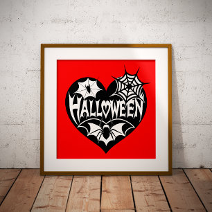 Halloween Heart, Black Heart Shape, Spider Web Photo Print