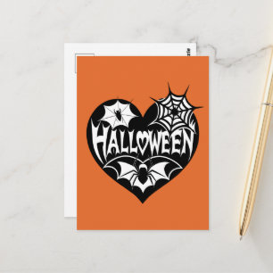 Halloween Heart, Black Heart Shape, Spider Web Postcard