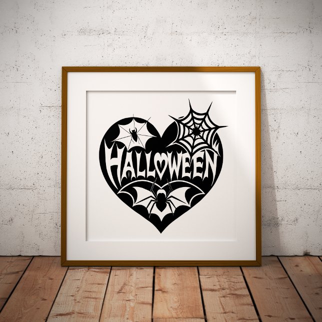 Halloween Heart, Black Heart Shape, Spider Web Poster (Creator Uploaded)