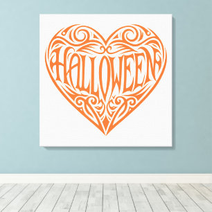 Halloween Heart, Orange Heart, Holiday Canvas Print