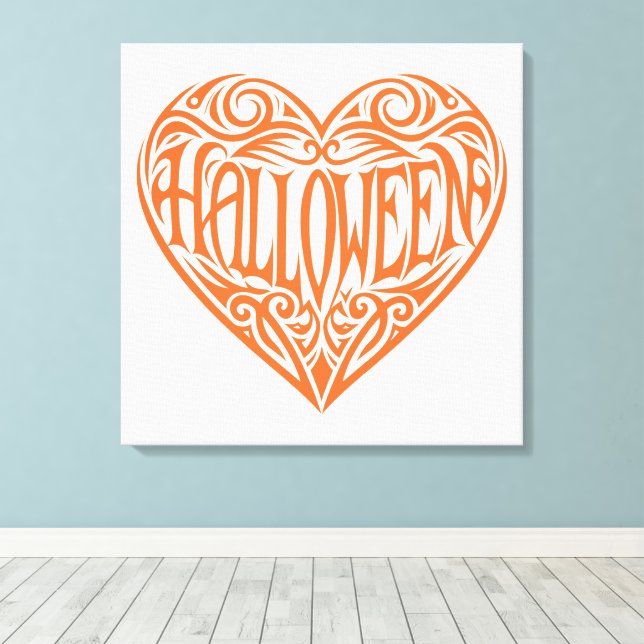Halloween Heart, Orange Heart, Holiday Canvas Print (Insitu(Wood Floor))