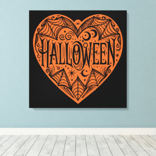 Halloween Heart, Orange Heart Shape, Holiday Canvas Print