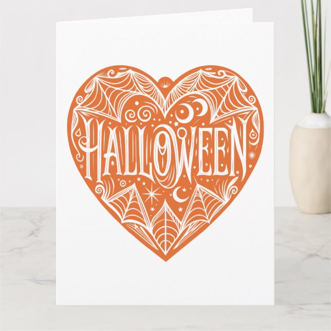 Halloween Heart, Orange Heart Shape, Holiday Card (Front)