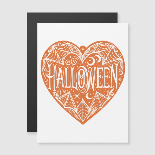 Halloween Heart, Orange Heart Shape, Holiday Magnetic Invitation (Front/Back)