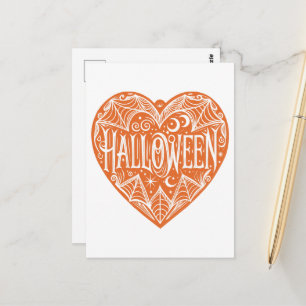 Halloween Heart, Orange Heart Shape, Holiday Postcard