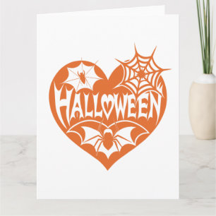 Halloween Heart, Orange Heart Shape, Spider Web Card