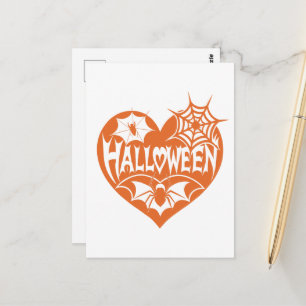 Halloween Heart, Orange Heart Shape, Spider Web Postcard