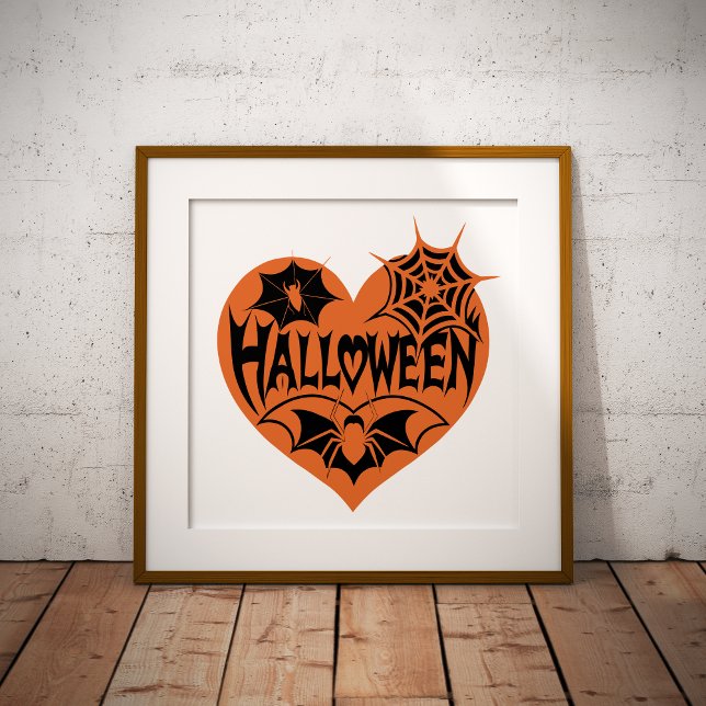 Halloween Heart, Orange Heart Shape, Spider Web Poster (Creator Uploaded)