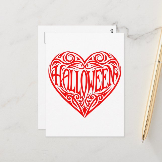 Halloween Heart, Red Heart, Holiday Postcard (Front/Back In Situ)