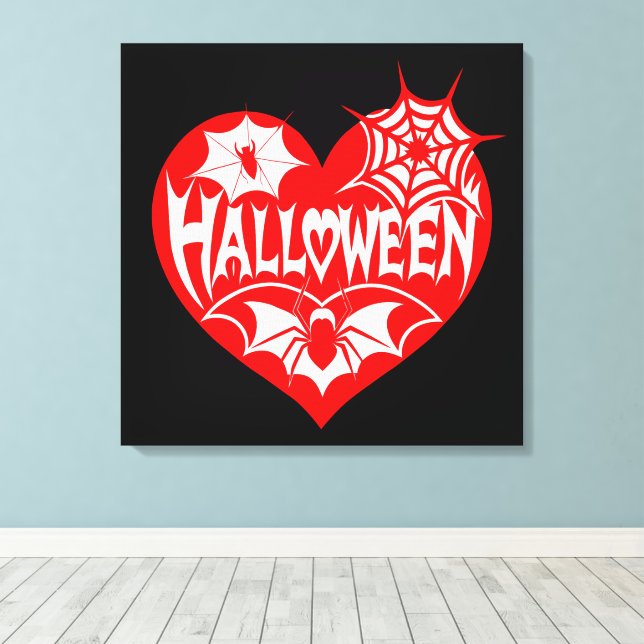 Halloween Heart, Red Heart Shape, Spider Web Canvas Print (Insitu(Wood Floor))