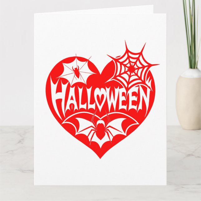 Halloween Heart, Red Heart Shape, Spider Web Card (Front)