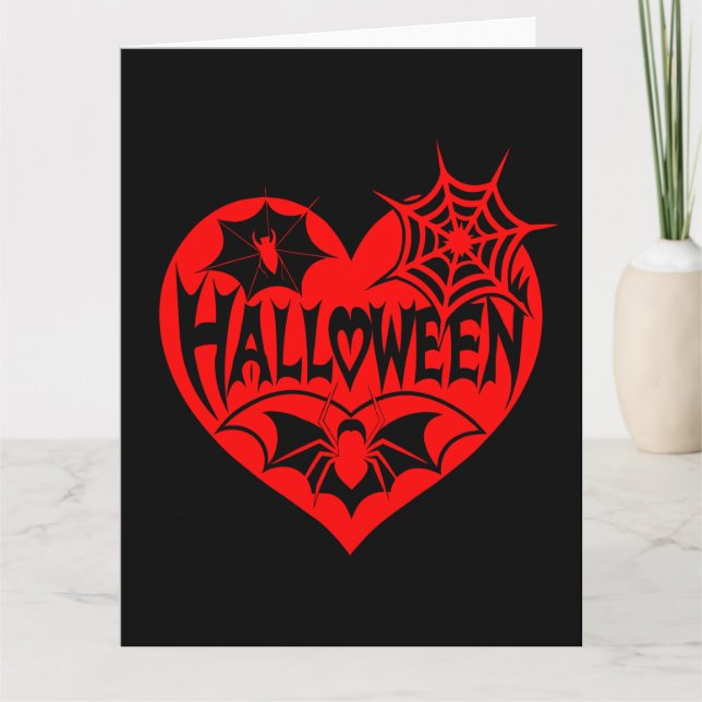 Halloween Heart, Red Heart Shape, Spider Web Card (Front)