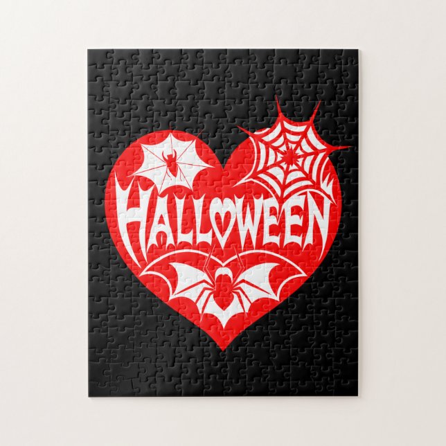 Halloween Heart, Red Heart Shape, Spider Web Jigsaw Puzzle (Vertical)
