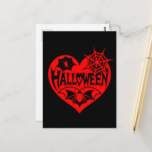 Halloween Heart, Red Heart Shape, Spider Web Postcard