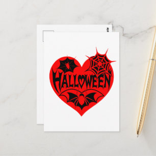 Halloween Heart, Red Heart Shape, Spider Web Postcard