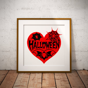 Halloween Heart, Red Heart Shape, Spider Web Poster