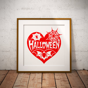 Halloween Heart, Red Heart Shape, Spider Web Poster