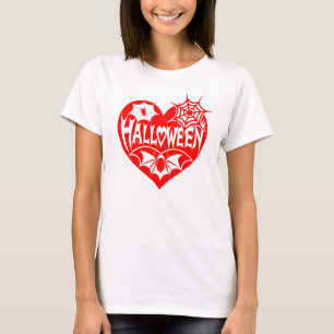 Halloween Heart, Red Heart Shape, Spider Web T-Shirt