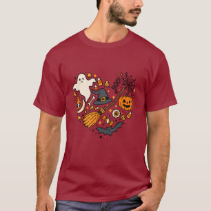 Halloween Heart T-Shirt – Spooky Cute Bat, Pumpkin