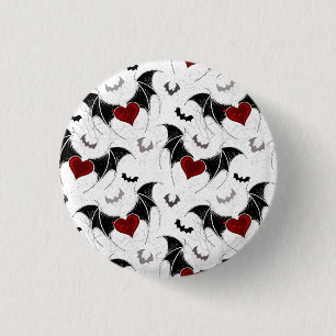 Halloween heart with black bat wings 1 inch round button
